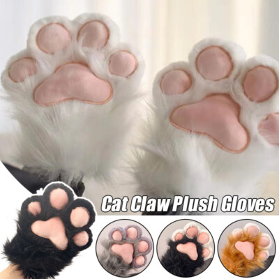 Plush Furry Cat Claw Gloves Faux Fur Fox Paws for Halloween Cosplay Costume