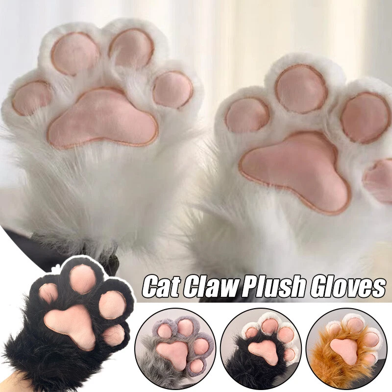 1x Plush Furry Cat Claw Gloves Faux Fur Fox Paws for Halloween Cosplay Costume - Image 2 of 4