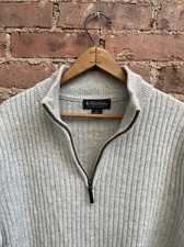 Brooks Brothers Men  s 1/4 Zip Sweater, Sz Large, Light Gray Scottish Lambswool