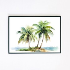 Palm Tree Landscape Watercolour Beach Painting 7x5 Illustration Wall Art Print 