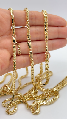 Wheat Palm Foxtail Chain 14K Real Gold Diamond Cut Spiga Necklace