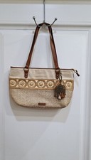 Image of Sakroots Ellis Shoulder Bag Safari Elephant Keychain Charm Tassels Beaded Tan