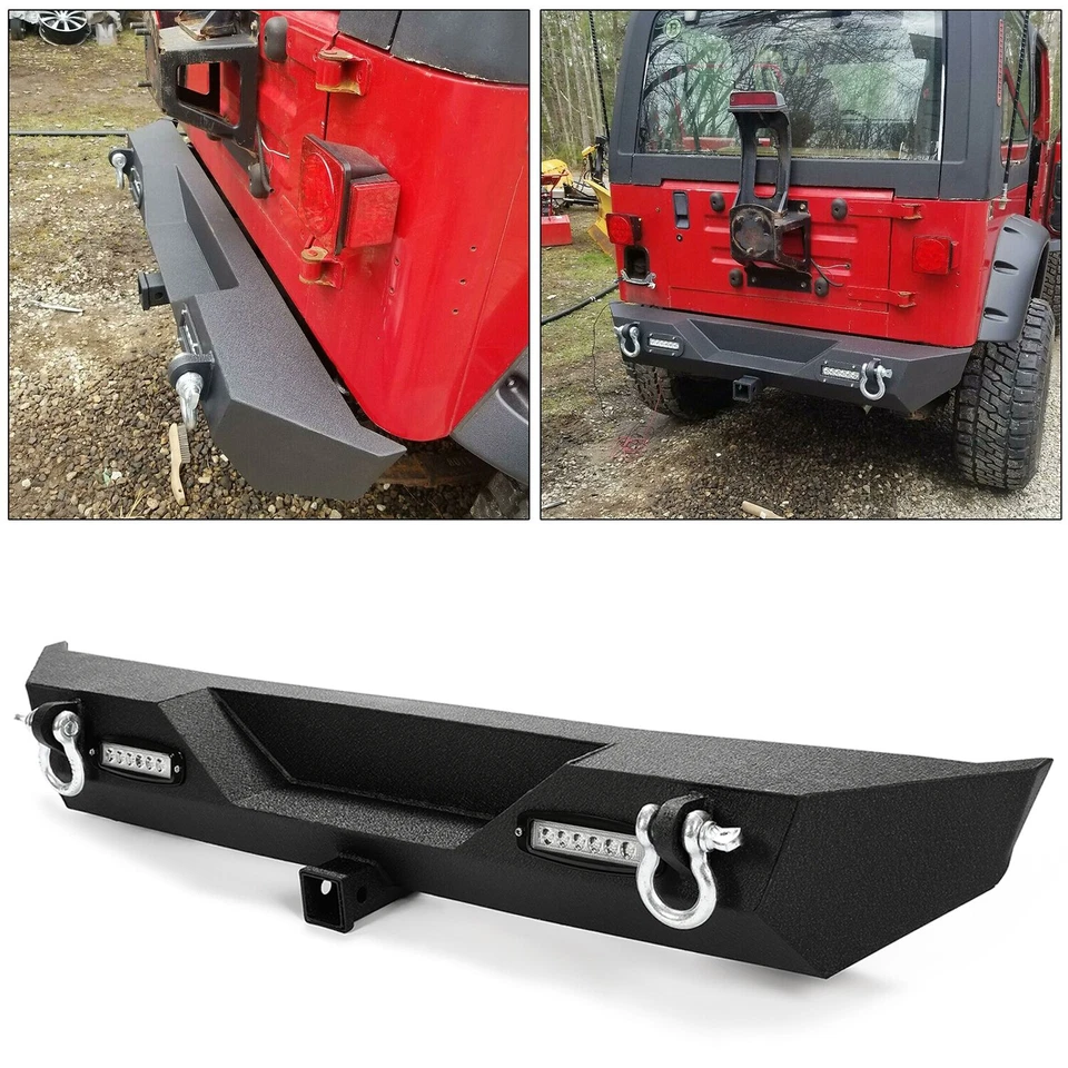 Para-choque traseiro para 1987-2006 Jeep Wrangler TJ YJ off-road com anéis-D receptor de engate - Imagem 2 de 4