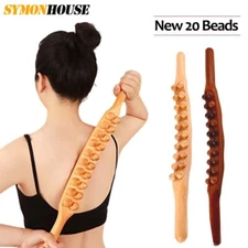 20Beads GuaSha Massage Stick Carbonized Wood BackScrapping Meridian Therapy Wand