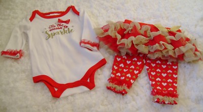 Christmas NEW Nursery Rhyme Outfit Size 0-3 months 3 Piece Set Red SPARKLE TUTU