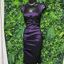 Xscape Joanna Chen Dress 4 Purple Metallic Ruched Lace Cap Sleeve Cocktail 3827