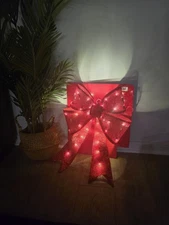 Home Accents Holiday 2 ft. LED Red Lighted Tinsel Bow Holiday Yard Decoration