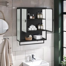 Storage Glass Black Doors Two door Wall Cabinet tier Enclosed Open Shelf