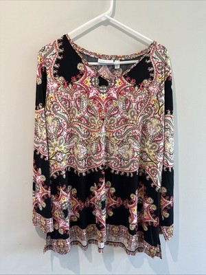 Susan Graver Liquid Knit Boho Paisley Top 2X Stretch Comfortable Travel Artsy