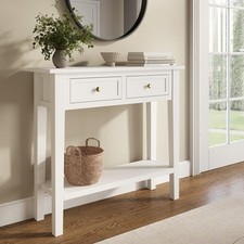 Small Narrow White Wood Console Table with Drawers - Elms ELM008B