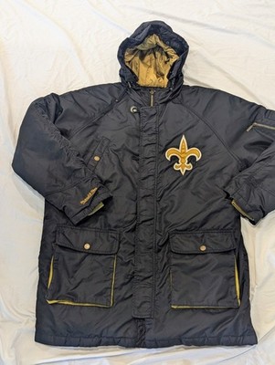 VTG Mens New Orleans Saints Mitchell Ness XL Winter Field Jacket Hooded 90s Rare