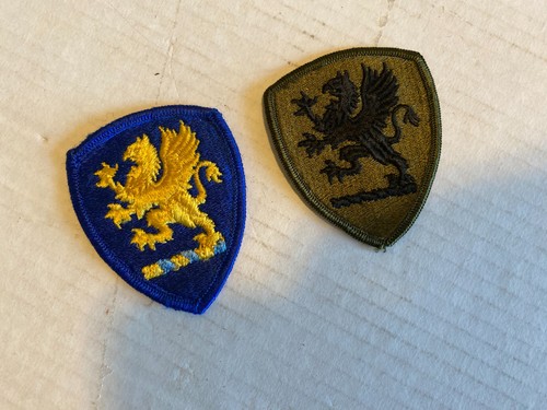 (2) vintage Michigan National Guard shoulder patches (1) blue + (1) subdued