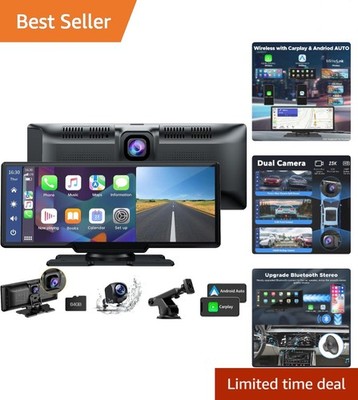 9.26'' Wireless Carplay and Android Auto with 2.5K Dash Cam, 1080P Backup Came...