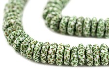 Earth Green Fused Rondelle Recycled Glass Beads 14mm Ghana African Multicolor
