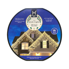 Member's Mark Super Bright LED Icicle Lights, 300 Count, 18ft Warm White 