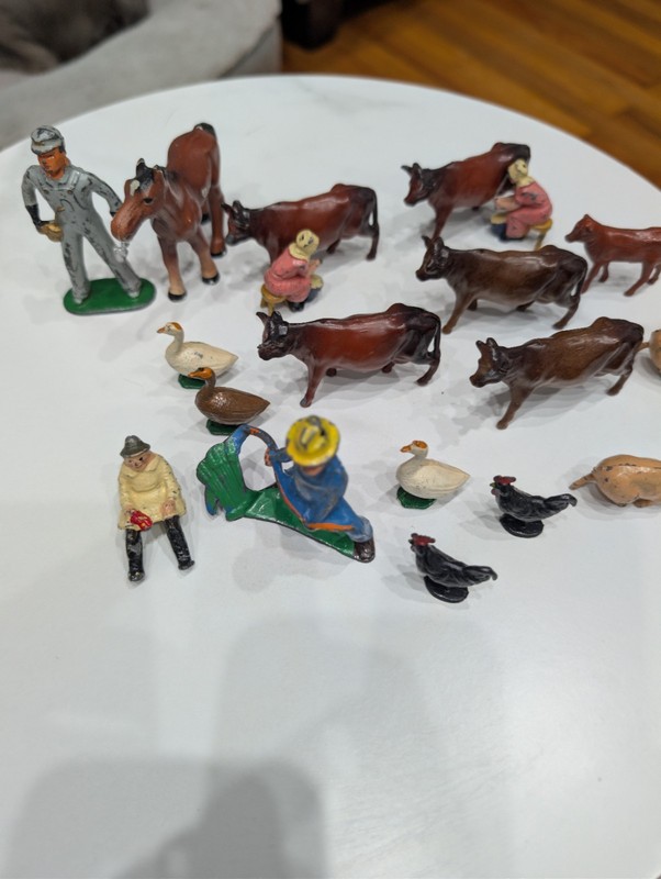 Farm Animal & Farmer Metal Mini Figurine Mixed Lot - Cows Horses Birds