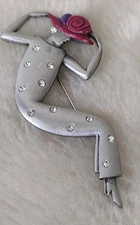 Red Hat Society Pin Lady Woman Silver Tone Rhinestones Enamel Deco Brooch JJ 