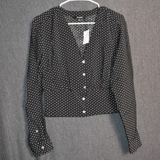 NEW Madewell Women's Medium Black White Polka Dot Button Up Blouse Top NWT