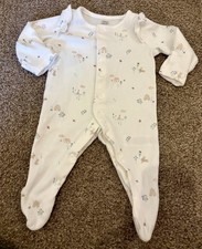 Baby Infant Girls White Nature Theme Frill Babygrow Sleepsuit, Up to 1 Month VGC