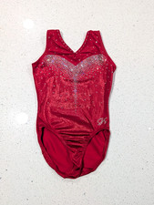 COMPETITION GK Elite gymnastics Leotard Medium MYSTIQUE Red RHINESTONES BLINGED