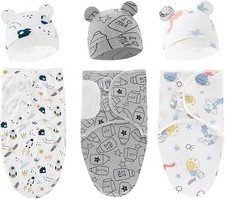 Fychuo 3PCS Baby Swaddle Blanket with Hat Breathable Cotton Swaddle Blanket 0-3