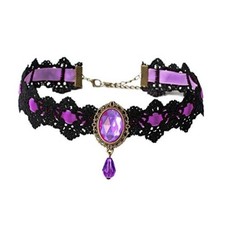 Retro Handmade Choker Necklace for Women Gothic Black Lace Purple Necklace