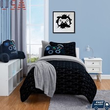 Kids Reversible Quilt Set W/ Gray Sheets Gamer Design Twin 5 Piece Microfiber US