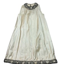 Vintage Jean Lutece mid century beaded champagne shift dress SZ Small Hong Kong