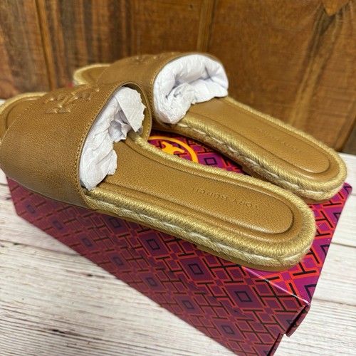 Tory Burch Everly Leather Espadrille Slide - Caramel - Size 7.5 - Picture 2 of 5