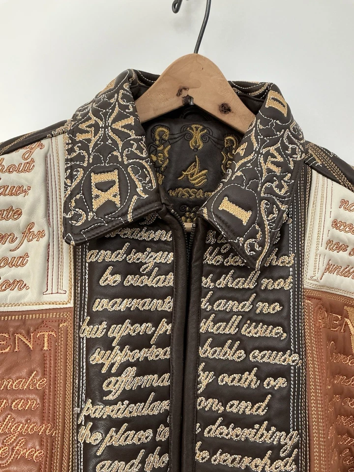 RARE NWOT L Wissam Bill Of Rights Patriotic Freedom Embroidered Leather Jacket - Image 2 of 4