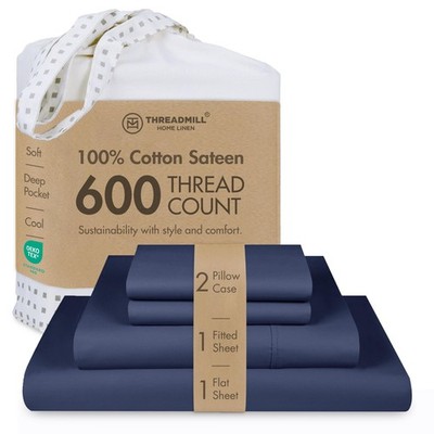 Threadmill 100% Cotton Sheets for King Size Bed - 600 Thread Count King Bed S...