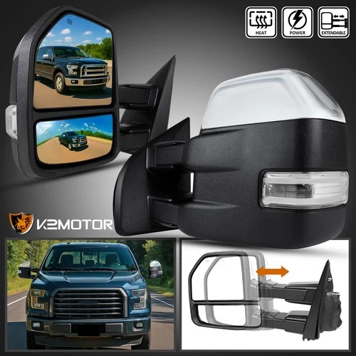 Fits 2015-2020 Ford F150 Chrome Power Heated Tow Mirrors+LED Signal Puddle Light