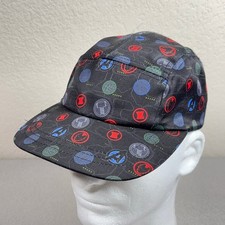 Marvel Avengers 5 Panel Play Snapback Hat Kids OSFM Black Multi-Logo Pattern