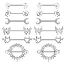 14G Nipple Rings for Women 316L Stainless Steel Heart,Butterfly,Moon,Devil,Fl...