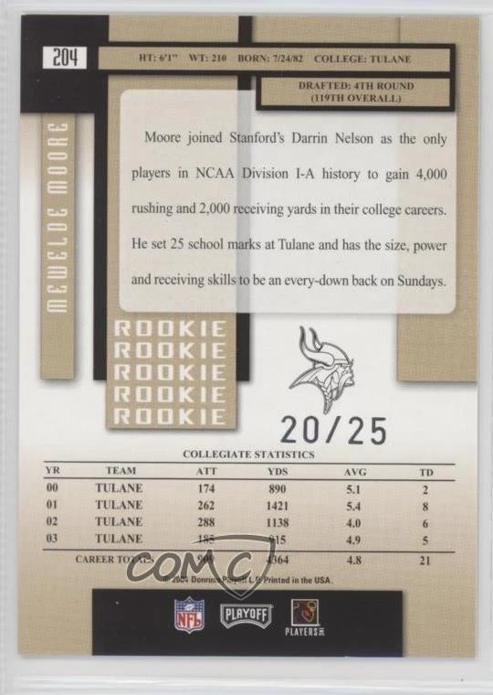 2004 Playoff Prestige Rookie Xtra Points Black /25 Mewelde Moore #204 Rookie RC - Image 2 of 2