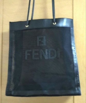 FENDI Mesh Sommer Tote Bag Big Logo FF Farbe Schwarz Modeware Damen Ladies