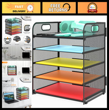 5-Tier Metal Letter Tray Paper Organizer with Handle - Desktop File Holder for O