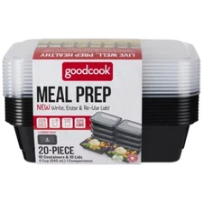 GoodCook Meal Prep 1 Compartment Rectangle Containers + Lids - 4Cups-20 pcs/10ct