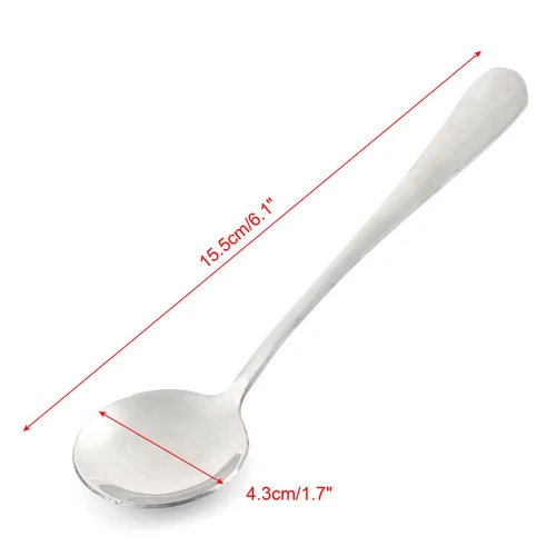 Home Restaurant Stainless Steel Round Head Soup Condiment Spoon 15.5cm Long - Picture 2 of 3