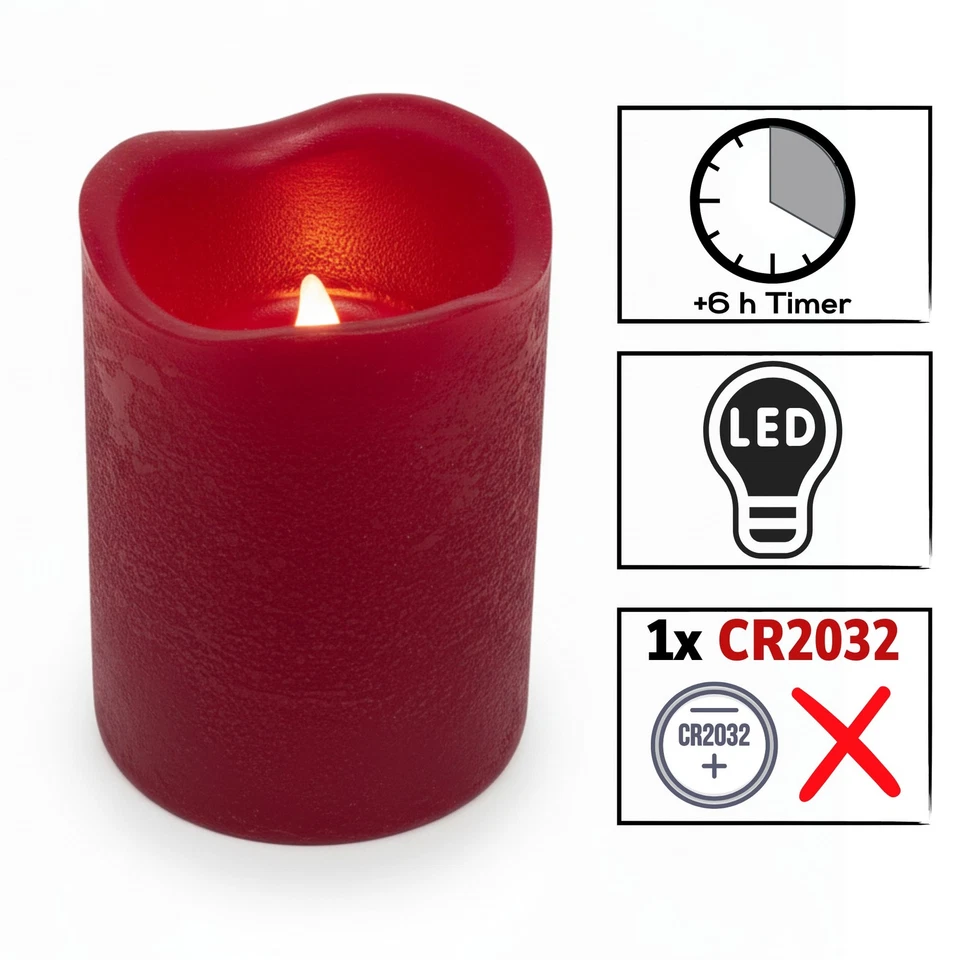 4x LED-Kerze 4er-Set mit Timer Kerzenlicht Echtwachskerze Dunkelrot Ø 5 x 7cm - Bild 3 von 4