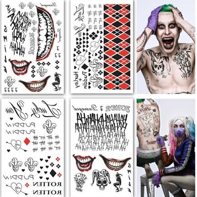 Tätowierungs-Selbstmordkommando Quinn Joker Halloween Fake Tattoo Sticker Blatt