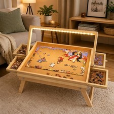 LED Puzzle Table 1000pc Jigsaw Board Wooden With Drawers Storage And Light