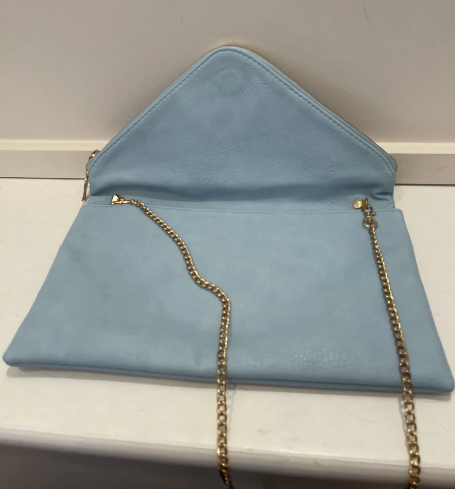 Bolso de mano vintage Lt azul con solapa bolso sin asas bolso de noche tono dorado cremallera 12" x 8" Foto 4 de 4