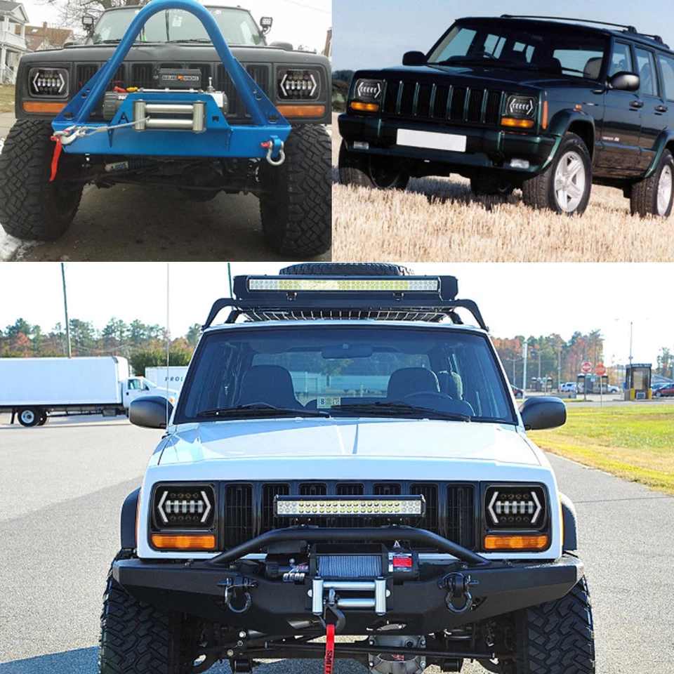 Barra de luz LED 20" + Faro LED DRL de 7X6" para Jeep Cherokee XJ Wrangler YJ Foto 3 de 4