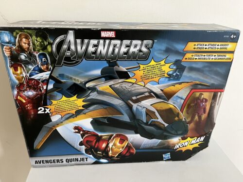 RARE Hasbro Marvel Avengers Quinjet Attack Vehicle Toy + Iron Man + 2 Missiles - Picture 1 of 2