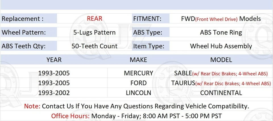 [REAR(Qty.2)] New Wheel Hub For 1993-2005 Ford Taurus FWD w/ Rear Disc Brakes - Image 2 of 4