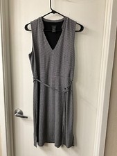 NWOT Ann Taylor Lined V Neck Belted Geometric Dress,black/white,sz.S