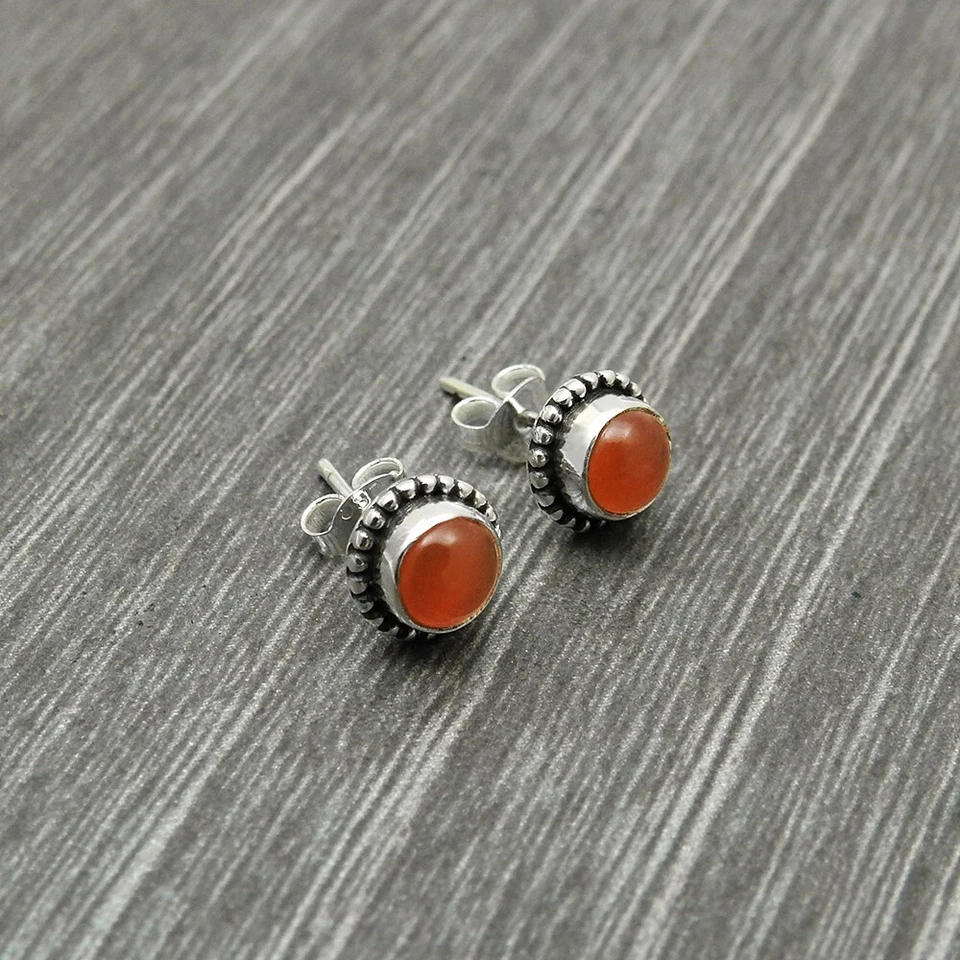 Natural Carnelian Stone 925 Silver Stunning Stud Earrings Christmas Gift Jewelry - Image 2 of 4