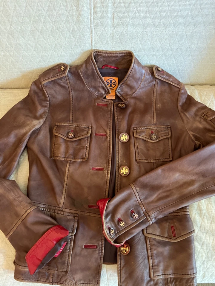 Tory Burch Sargent перца коричневый кожаная куртка размер 2 отличном состоянии - Изображение 2 из 4