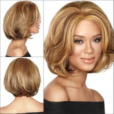 Women Short Wave Golden Blonde Synthetic Wig Heat Resistant Party Wigs None Lace